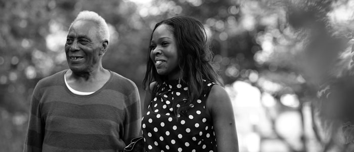 Man and woman walking together outside