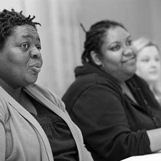 women, social workers, classroom, studying