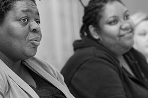women, social workers, classroom, studying