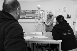 Lady teaching with skeleton