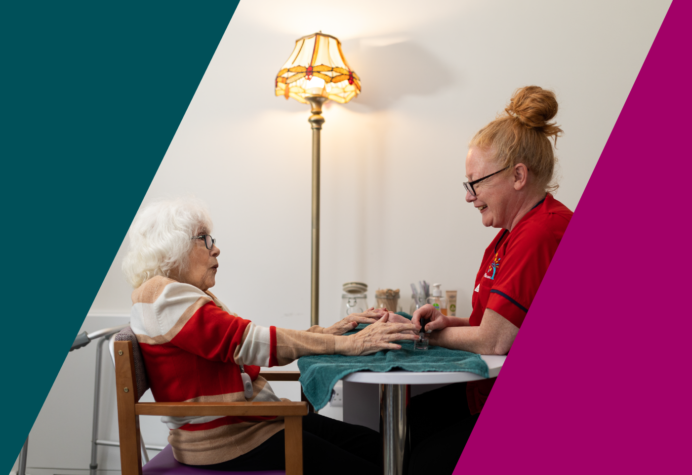 a care worker speaking to a resident
